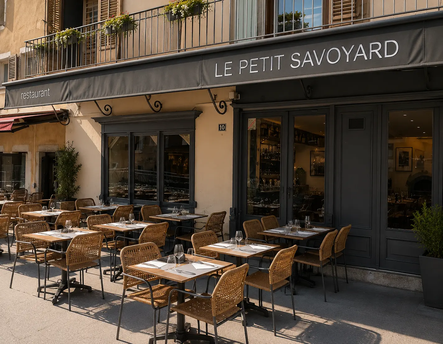 Façade et terrasse du restaurant Le Petit Savoyard à Annecy